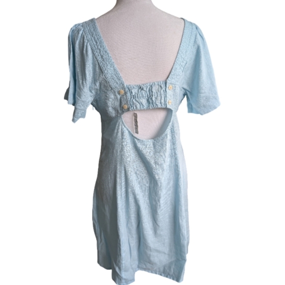 Madewell Square Neck Cutout Mini Dress 100% Linen Light Blue Size 10 NWT - Picture 11 of 13